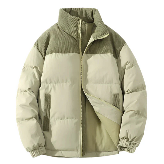 R&B | Puffer-Jacke Gestepptes Futter Rippcord-Naht Hüftlänge Elastische Bündchen