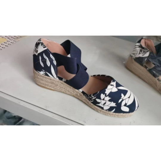 R&B | Kreuzband Espadrilles mit Geflochtenem Seil und Keilsohle