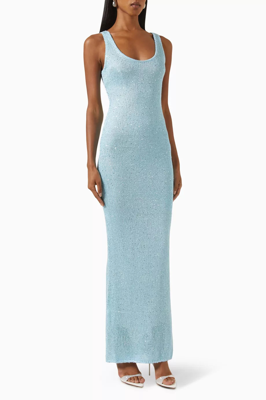 R&B | Pailletten-Detail Maxikleid Hellblau