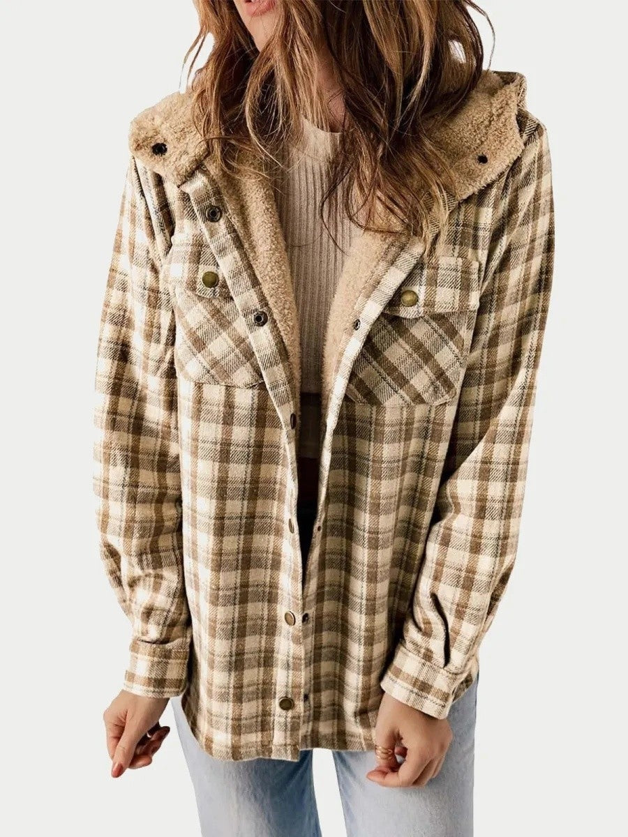 R&B | Damen Kapuzen Flanelljacke mit Knopfleiste