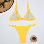 R&B Zweiteiliger Bikini-Badeanzug mit goldfarbigen Metallringen und dreieckigen Körbchen