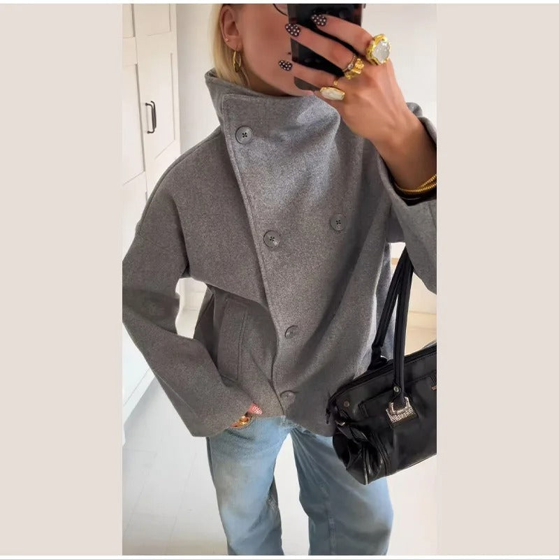 R&B | Wollmischung Jacke mit Hohem Kragen und Knöpfen