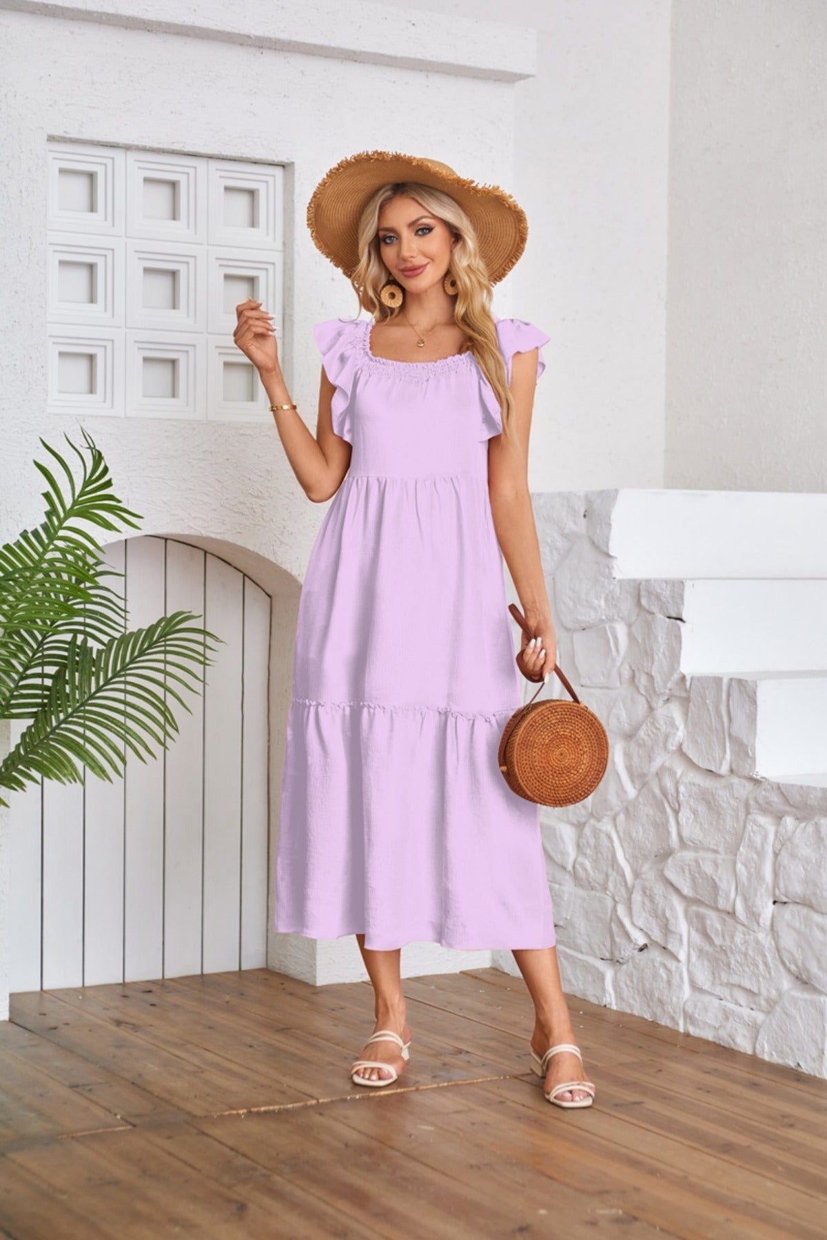 R&B | Kleid mit plissiertem Saum und eckigem Ausschnitt, schulterfrei