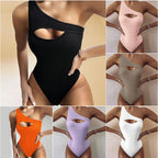 Edith | Neu Bikini Solide Farbe Ein-Schulter Einteiliger Badeanzug Frauen