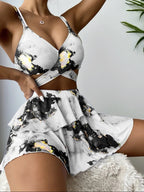R&B | Dreiteiliges Bikini-Set mit Marmordruck