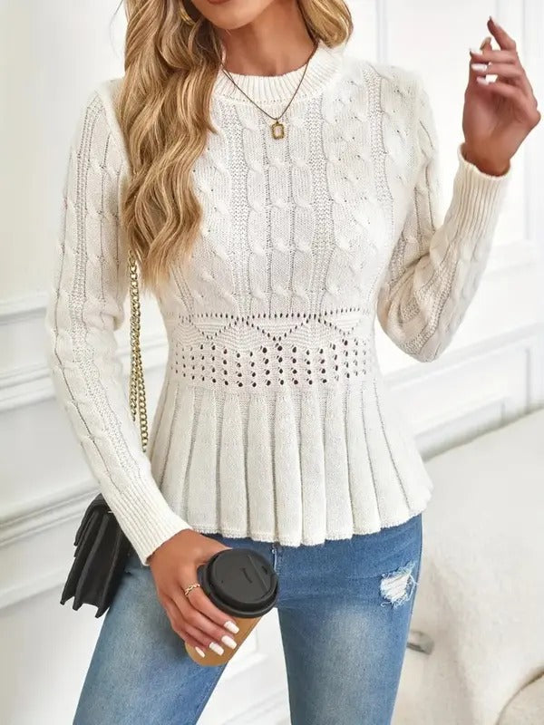 R&B | Bequemer Schicker Grobstrickpullover mit Rundhalsausschnitt