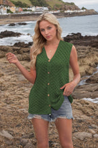 R&B | V-Ausschnitt Knopf ärmellose Weste Strickpullover