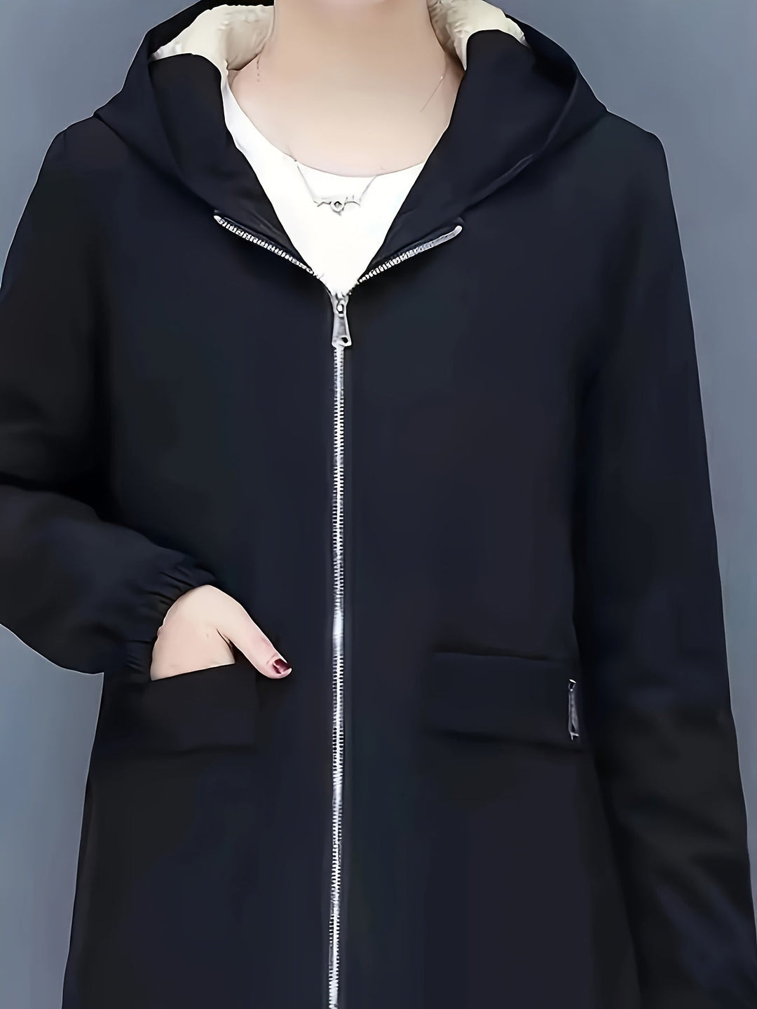 R&B | Stylische warme Fleece-Winterjacke mit Kapuze und Reißverschluss Ideal für Herbst/Winter