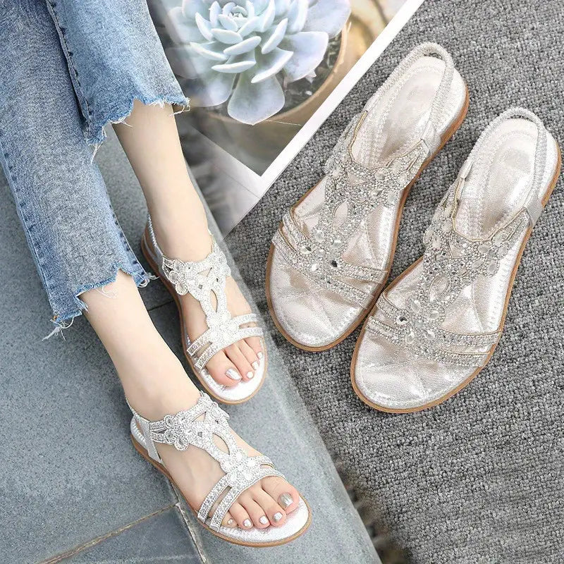 R&B | Flache Sandalen - Schick - Elastischer Knöchelriemen