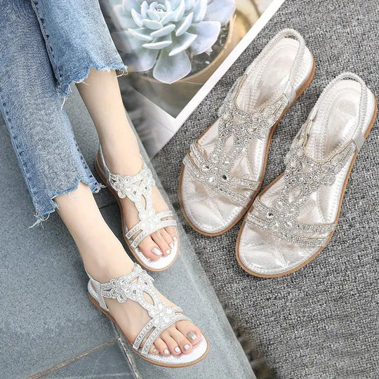 R&B | Flache Sandalen - Schick - Elastischer Knöchelriemen