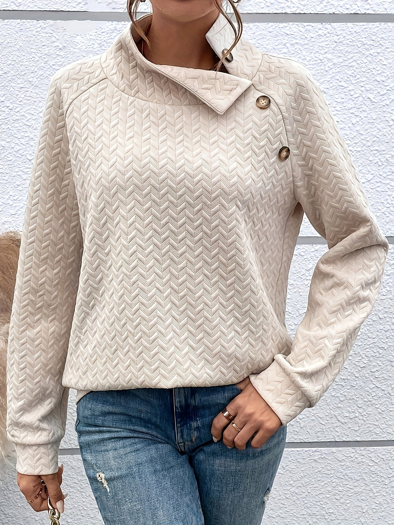 R&B | Leichtgewicht Pullover mit Hohem Kragen und Knöpfen Polyester Elegant und Komfortabel