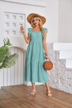 R&B | Kleid mit plissiertem Saum und eckigem Ausschnitt, schulterfrei
