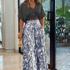 R&B | Zweiteiliges Set mit V-Ausschnitt und Hose mit weitem Bein