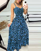 R&B | Kleid mit Leopardenmuster und Hosenträgern mit V-Ausschnitt