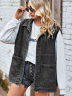 R&B | Knopf-Front Ärmellose Jeansjacke