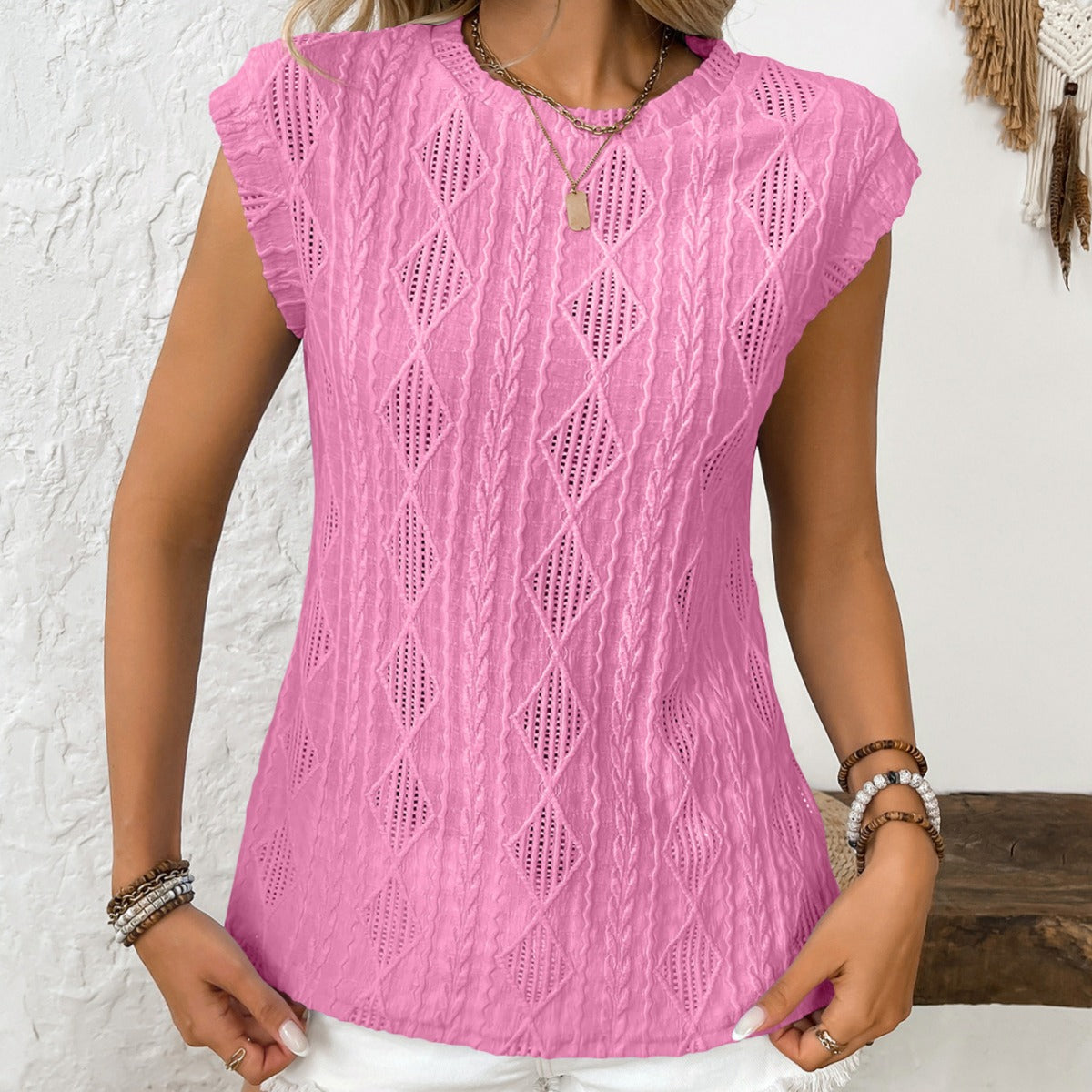 R&B | Jacquard T-Shirt mit Rundhalsausschnitt und kurzen Ärmeln
