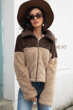 R&B | Zweifarbige Kragenflauschjacke