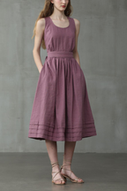 R&B | Cross Back O-Hals Maxikleid Leinen