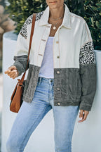 R&B | Leopard Farbblock Knopfleiste Cord Baumwolljacke