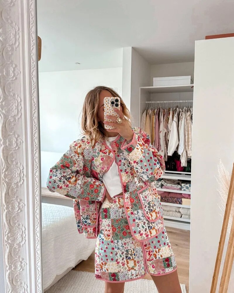R&B | Blumen Patchwork Jacke Polyester Bunt, Gemütlich