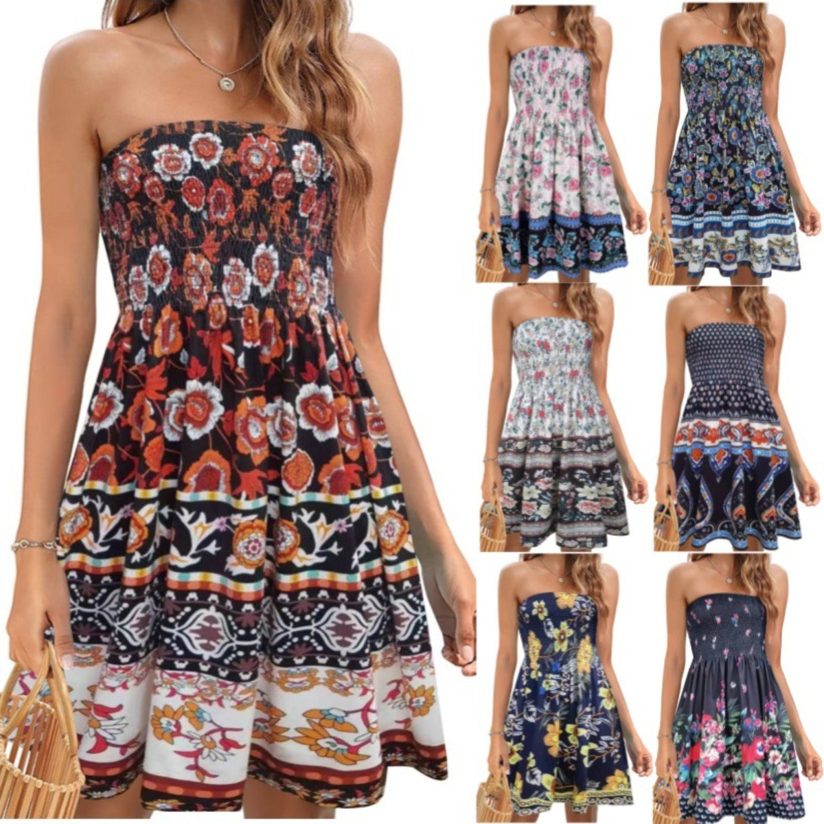 R&B | Bedrucktes Strandurlaub sexy Tube Top Kleid