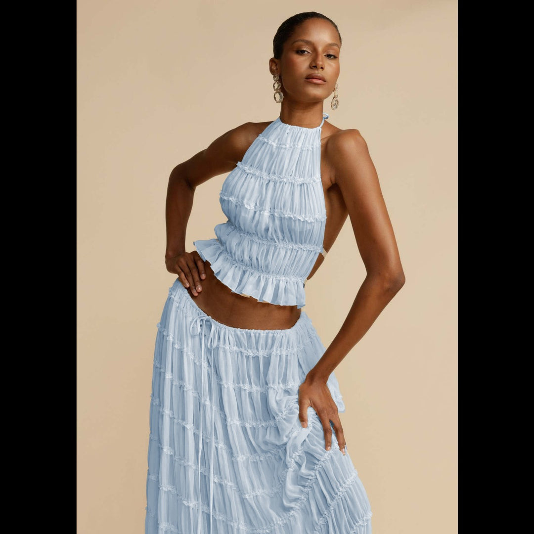 R&B | Neckholder Spitzenweste langes Kleid Set