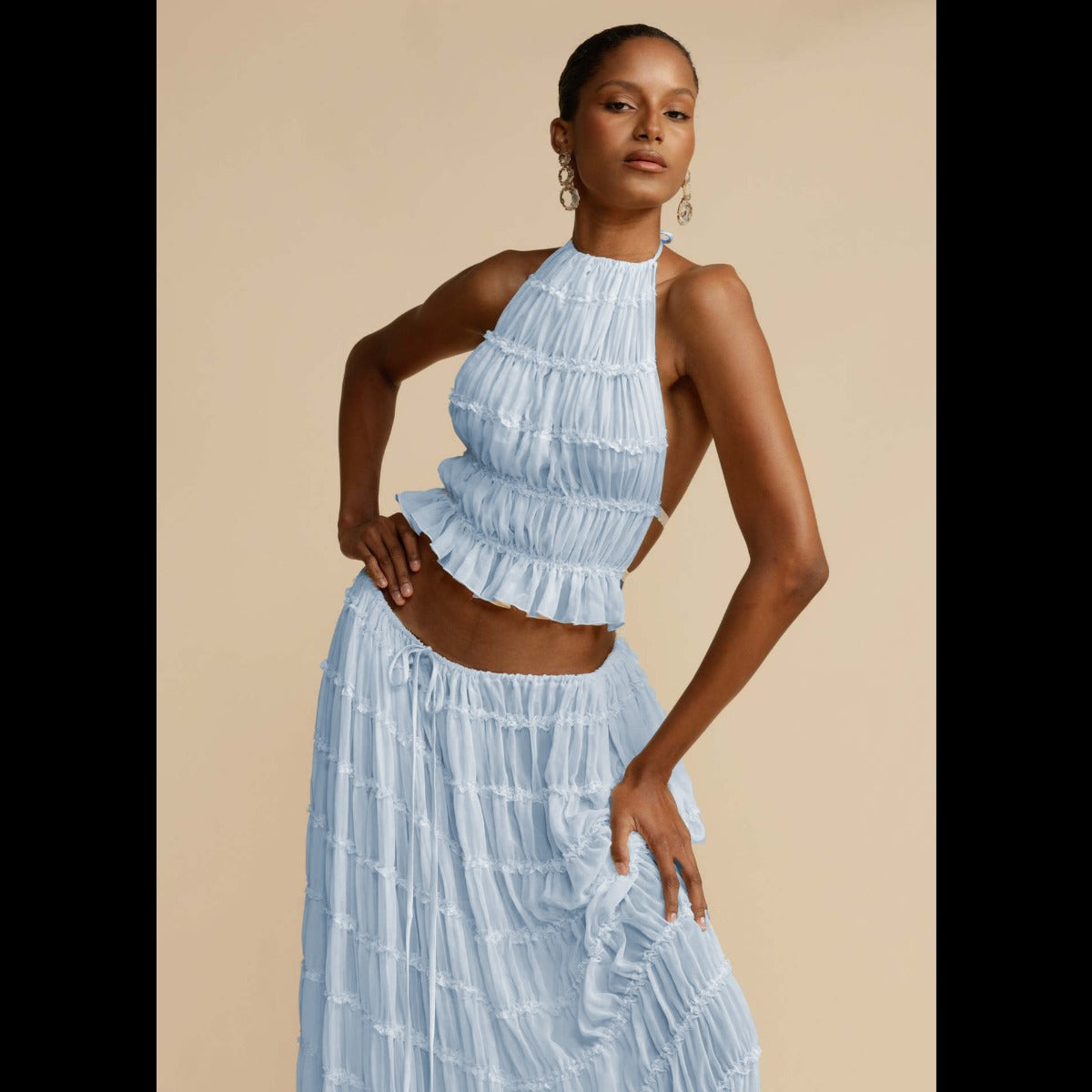 R&B | Neckholder Spitzenweste langes Kleid Set