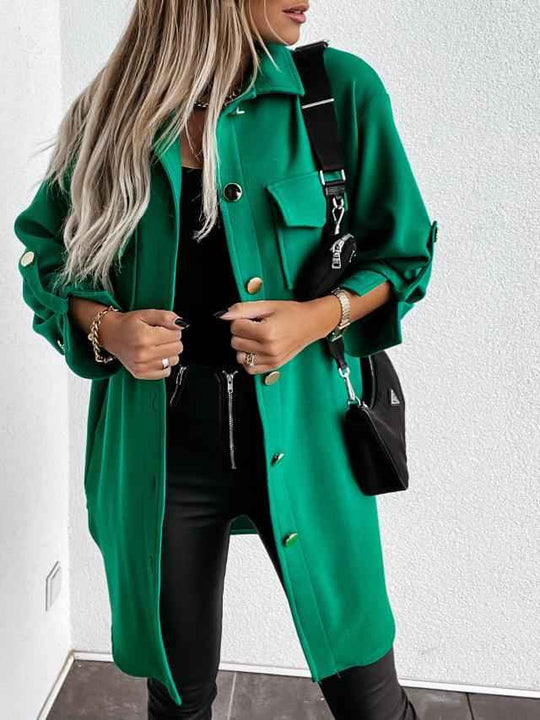 R&B | lange Hemdbluse mit Knöpfen, Wollkragen und Revers