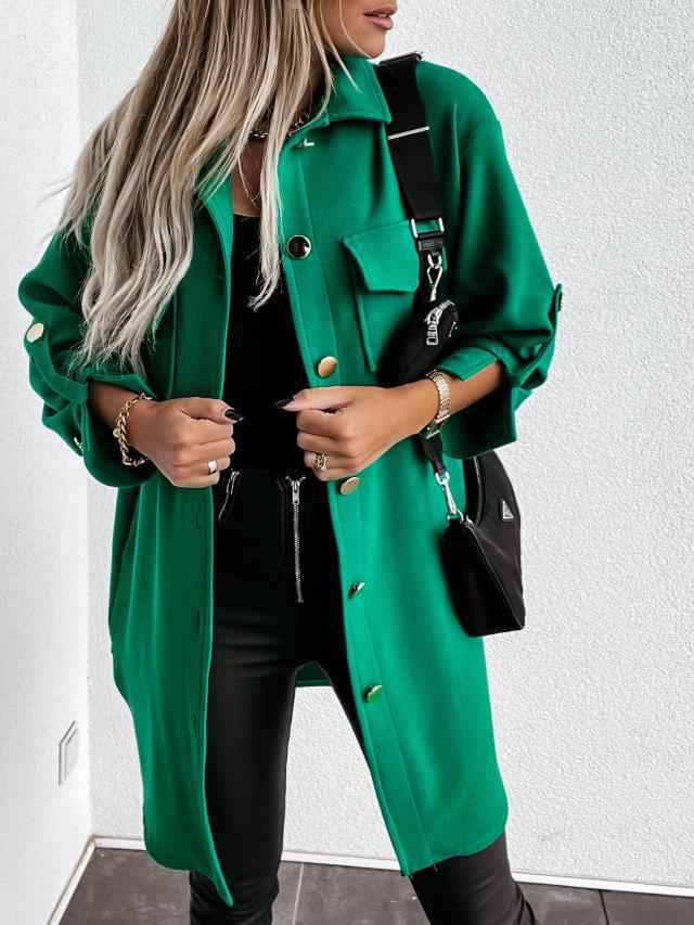 R&B | Lange Hemdjacke mit Knöpfen, Wollkragen und Revers