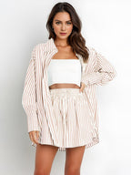 R&B | Fashion Shirt Gestreift Langarm Zweiteiliges Set
