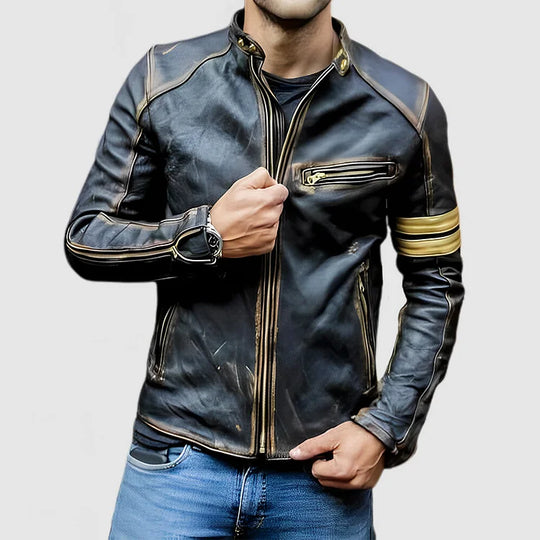 R&B Stehkragen Farbe Block Biker Zip Up jacke