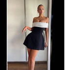 R&B | Ein-Wort-Schulter schwarz-weißes Kleid mit kontrastierender Schleife