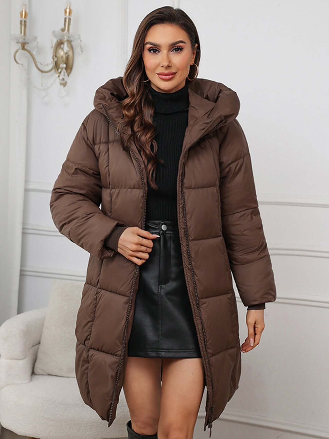 R&B | Frauen Lange Kapuzen-Winter-Pufferjacke