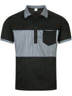 R&B | Tasche Knopf Revers gestreiftes Farbschema T-Shirt