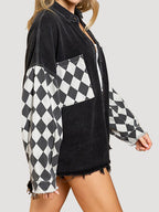 R&B | Geometrische Rohsaum Denimjacke