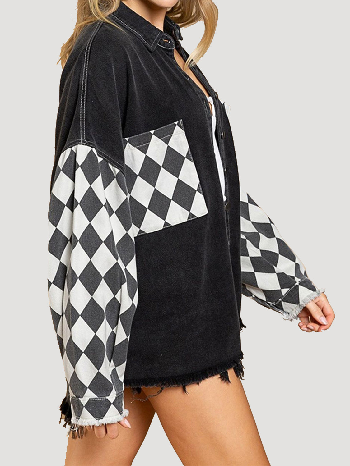 R&B | Geometrische Rohsaum Denimjacke