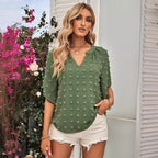 R&B | Damen V-Ausschnitt einfarbig Haarball Top Damen