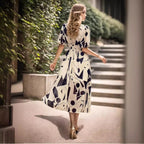 R&B | Bedrucktes Kleid mit V-Ausschnitt in der Taille