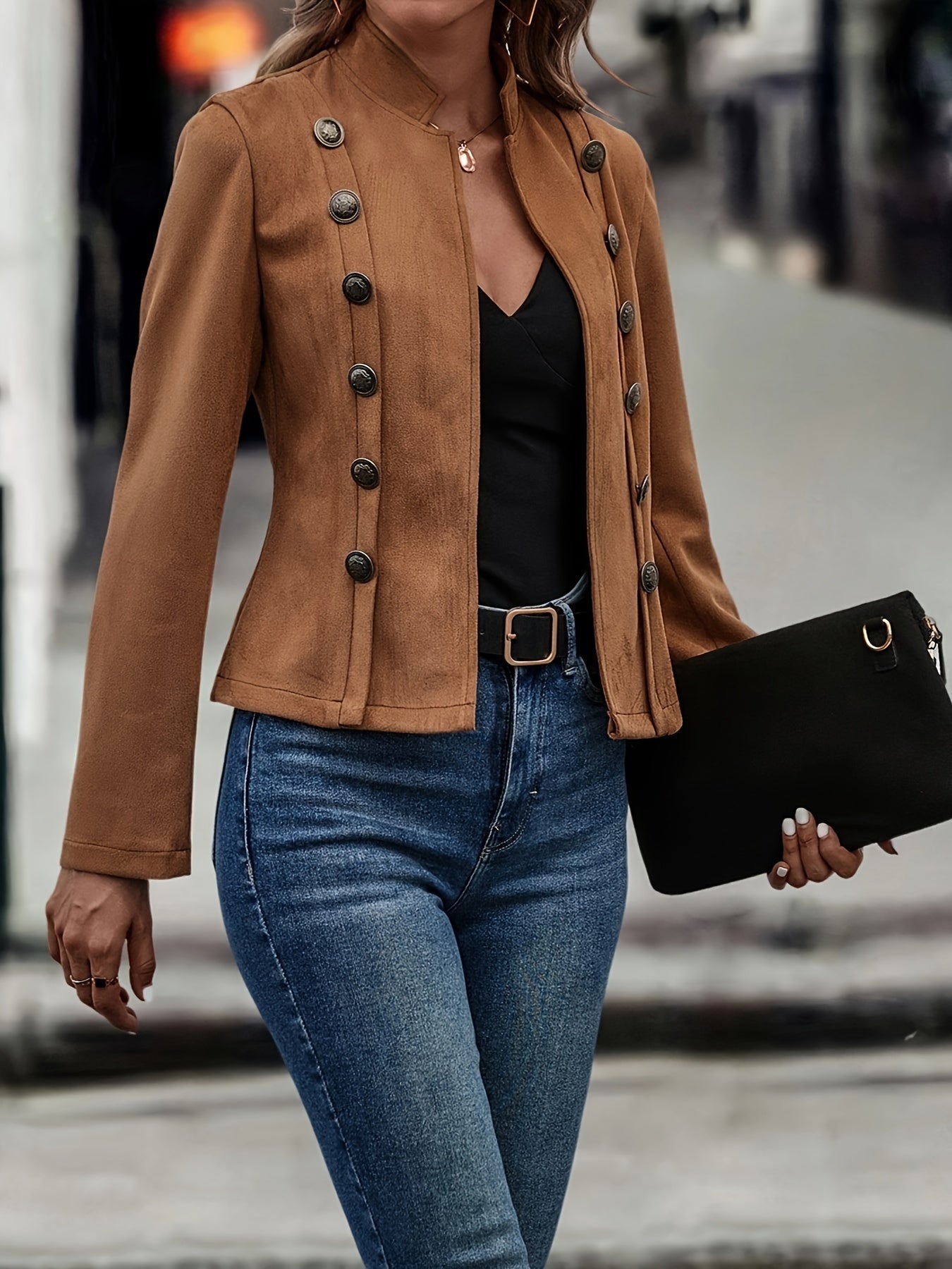 R&B | Militärisch Inspirierte Blazer mit Knopfdetails Polyester Stilvoll und Scharf