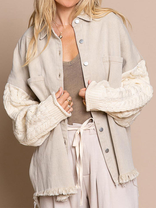 R&B | Kabelstrick Raw Hem Denim Jacke