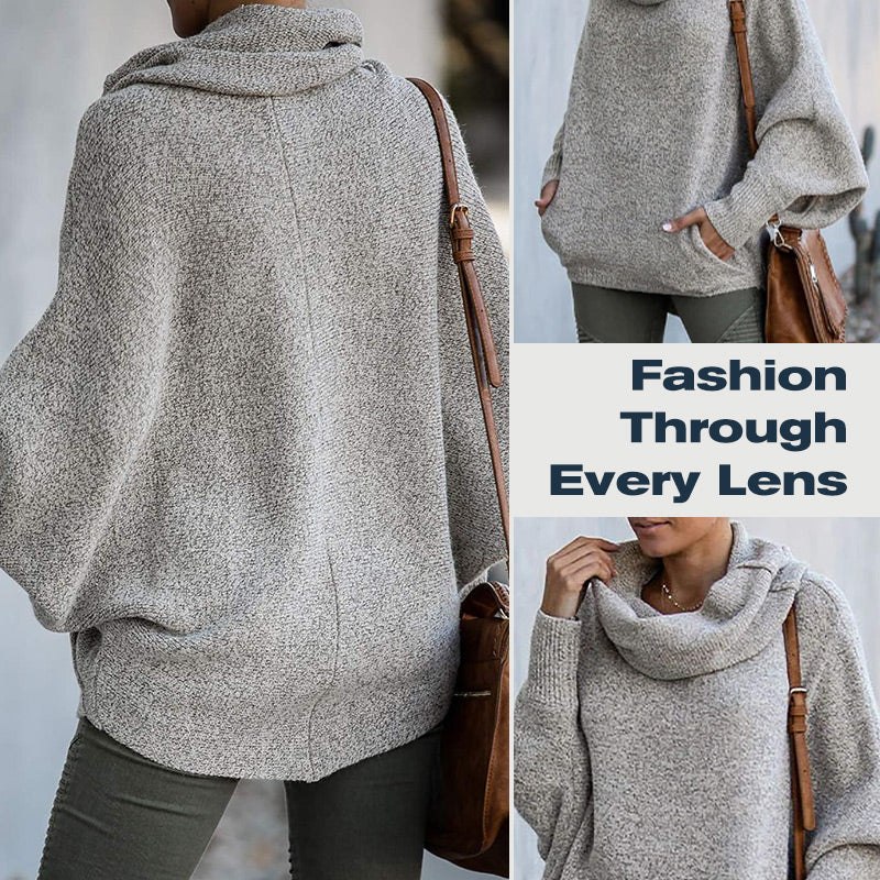 R&B | Gemütlicher Batwing-Pullover mit Wasserfallausschnitt und Taschen