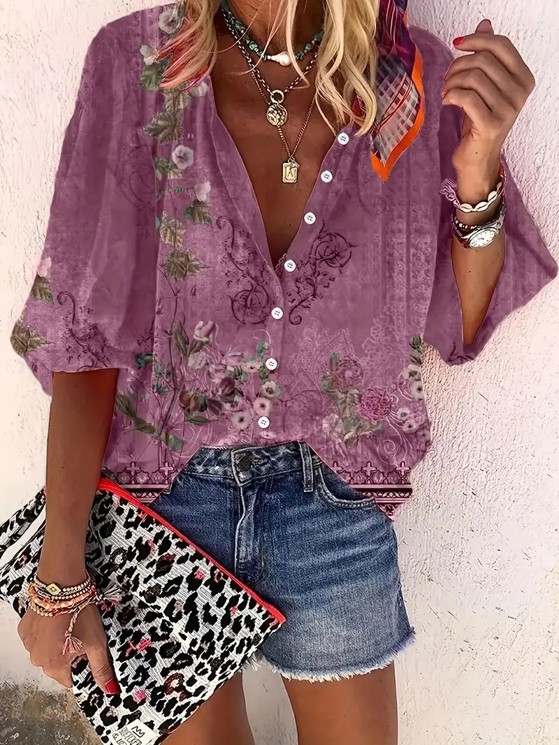 R&B | Bluse mit Blumenmuster und Knopfleiste