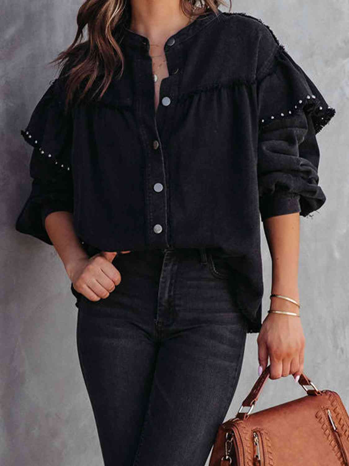 R&B | Button Down Raw Hem Denim Jacke