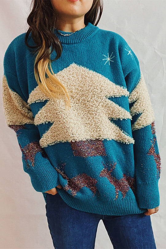 R&B | Weihnachtsmuster Gestrickter Rundhalsausschnitt Langarmpullover