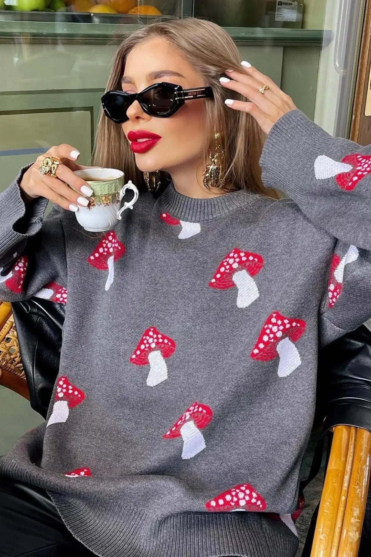 R&B | Gemütlicher Pilz Jacquard Strickpullover