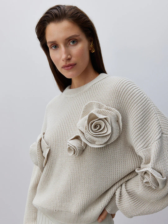 R&B | Gemütlicher 3D Rosenstrickpullover mit Lässiger Passform