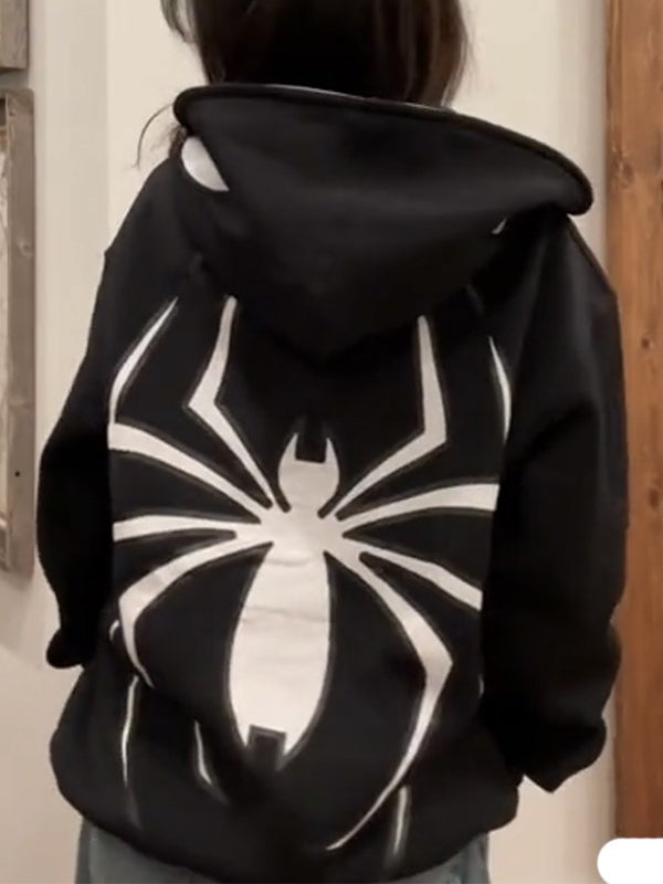 R&B | Hoodie mit Reißverschluss Und Spinnenprint