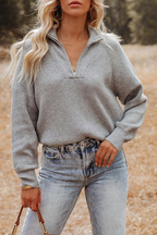 R&B | Gemütlicher, Bequemer Strickpullover mit Reißverschluss und Patchwork-Kragen