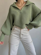 R&B | Strickpullover mit Laternenärmeln und offenem Kragen