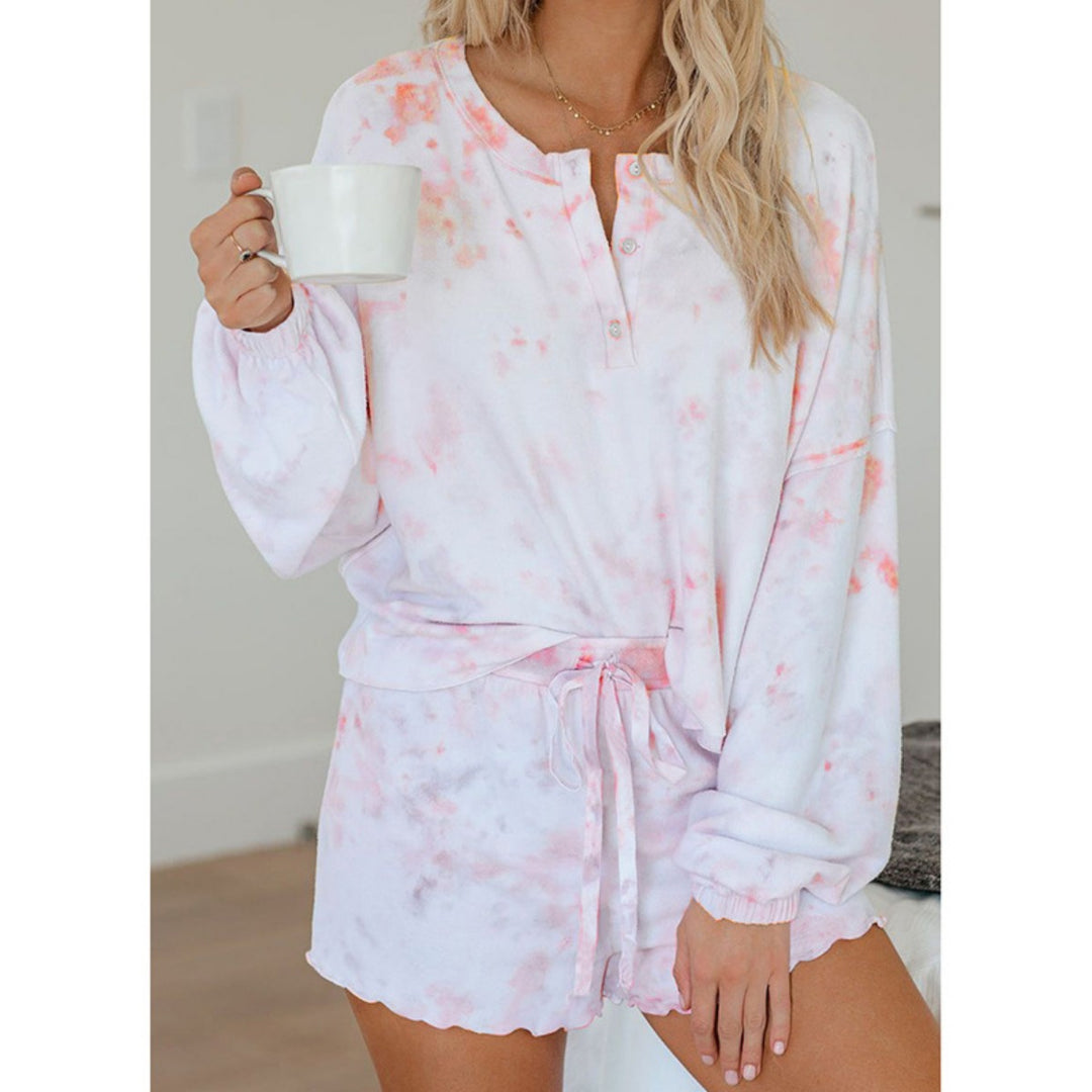 R&B | Batik bedrucktes Langarm-Shorts-Set